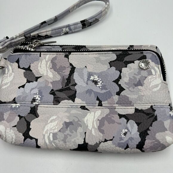 Steve Madden Floral Black & Gray Clutch Wristlet Wallet 2 Zip Pockets - Picture 4 of 9